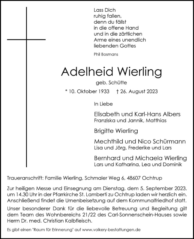 Erinnerungsbild für Adelheid Wierling
