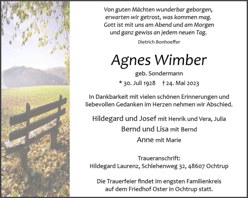 Erinnerungsbild für Agnes Wimber