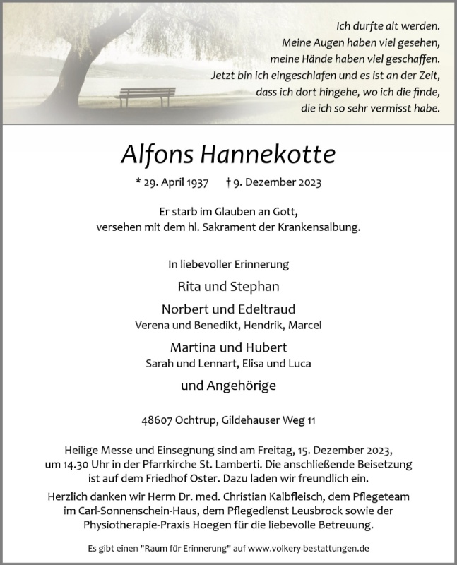 Erinnerungsbild für Alfons Hannekotte