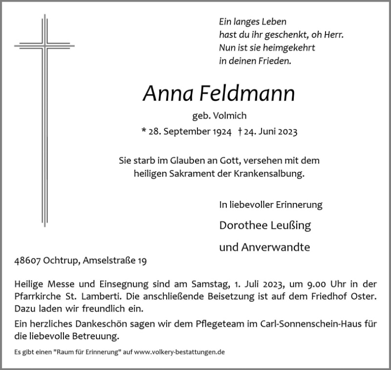 Erinnerungsbild für Anna Feldmann