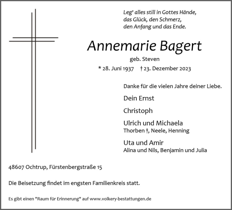 Erinnerungsbild für Annemarie Bagert