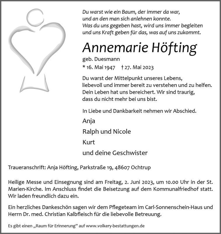 Erinnerungsbild für Annemarie Höfting