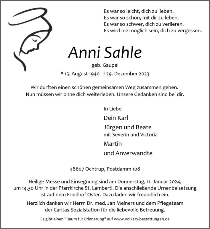 Erinnerungsbild für Anni Sahle