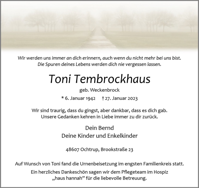 Erinnerungsbild für Toni Tembrockhaus