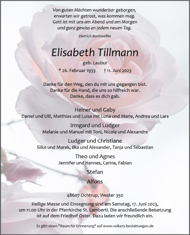Erinnerungsbild für Elisabeth Tillmann