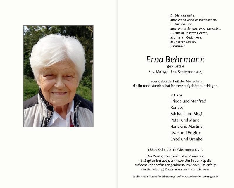 Erinnerungsbild für Erna Behrmann