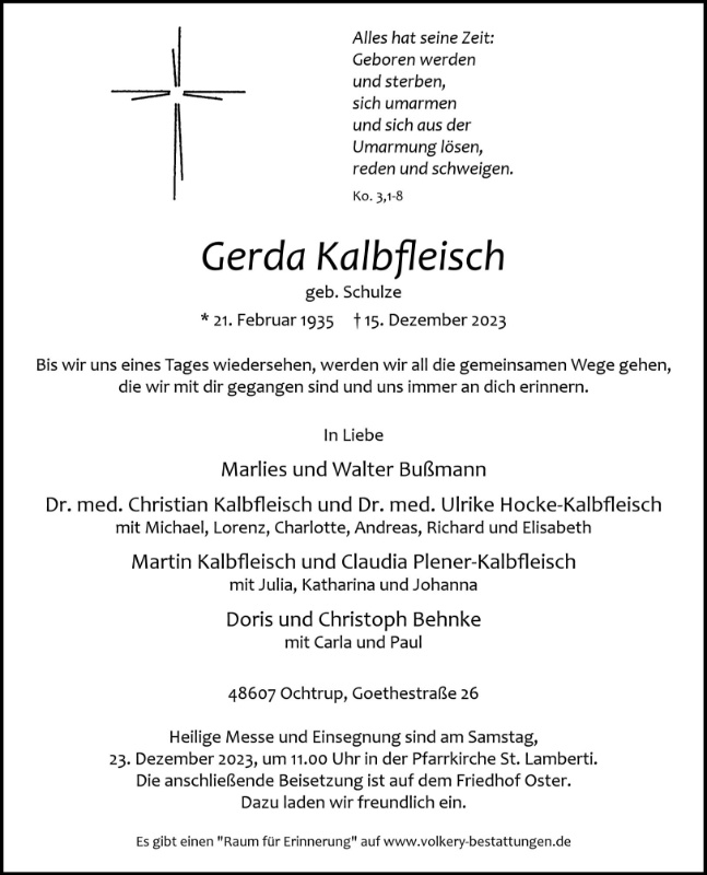 Erinnerungsbild für Gerda Kalbfleisch