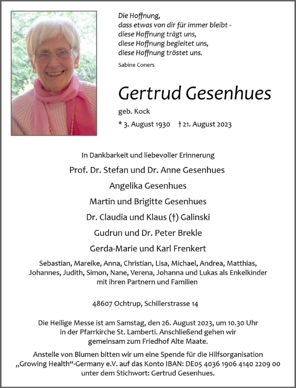Erinnerungsbild für Gertrud Gesenhues