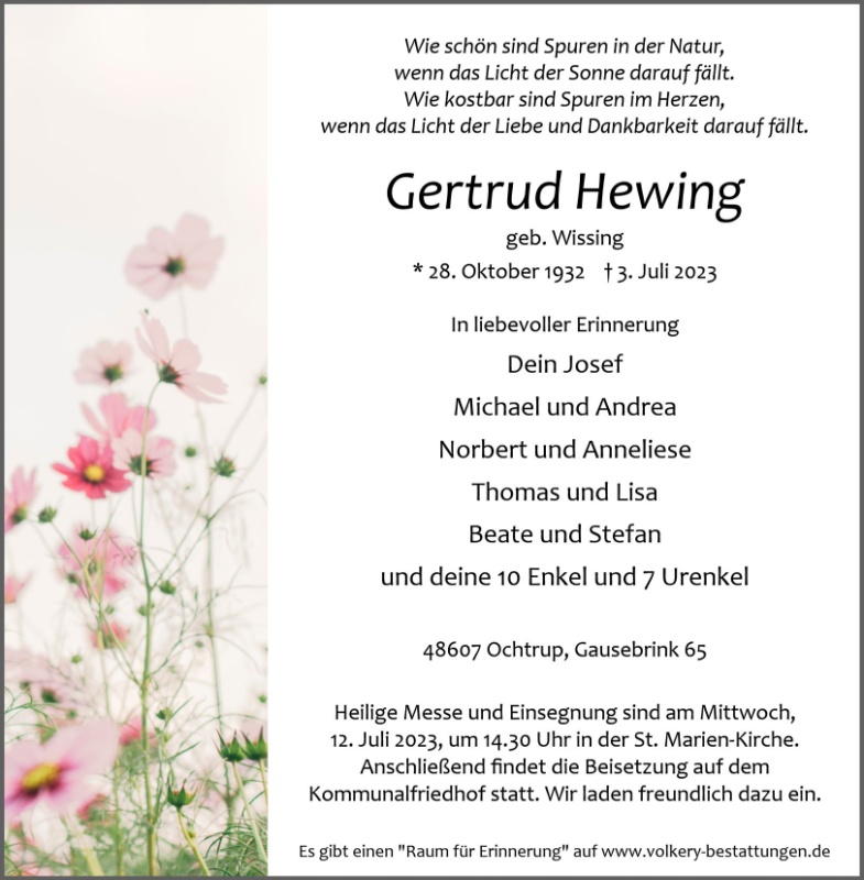 Erinnerungsbild für Gertrud Hewing