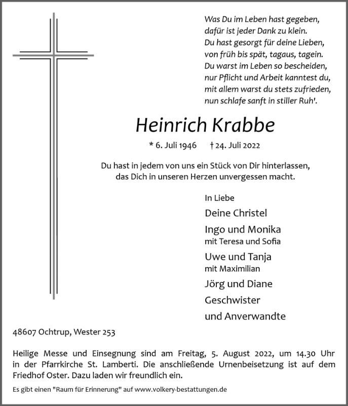 Erinnerungsbild für Heinrich Krabbe