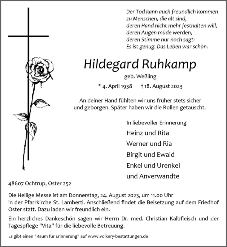 Erinnerungsbild für Hildegard Ruhkamp