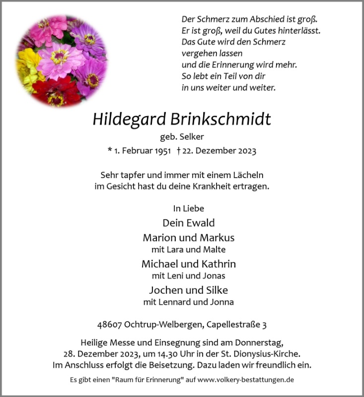 Erinnerungsbild für Hildegard Brinkschmidt