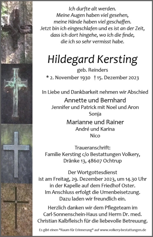 Erinnerungsbild für Hildegard Kersting
