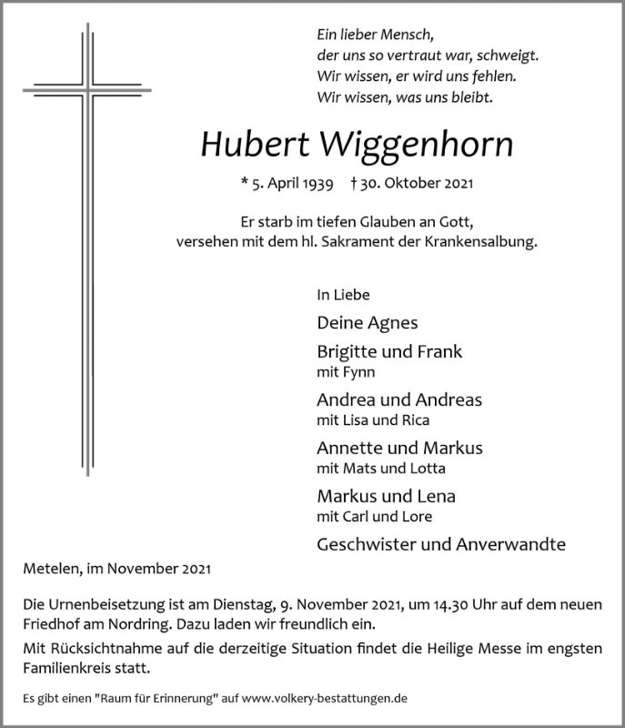 Erinnerungsbild für Hubert Wiggenhorn