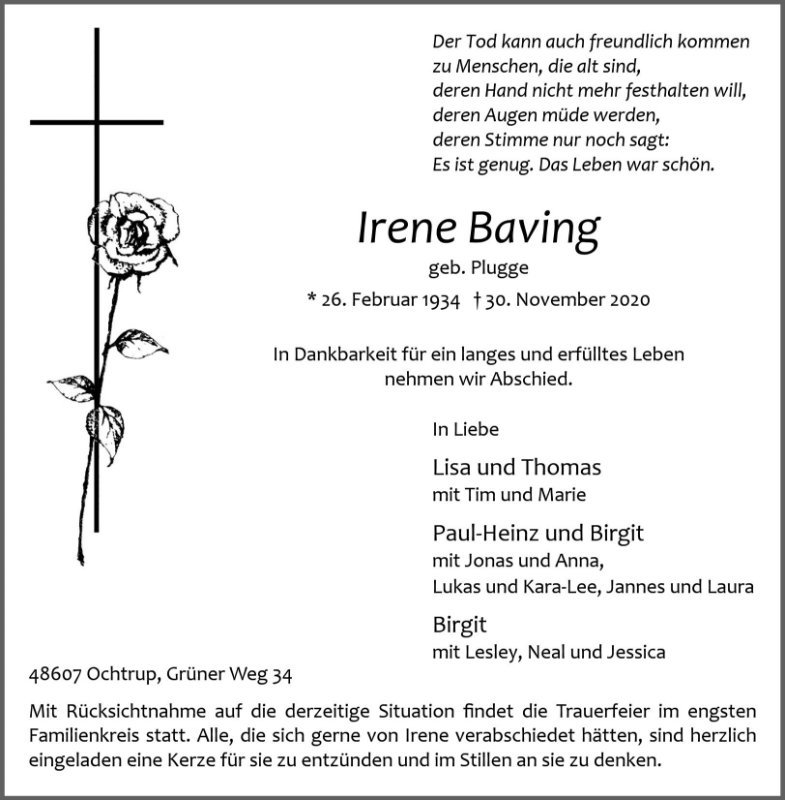 Erinnerungsbild für Irene Baving