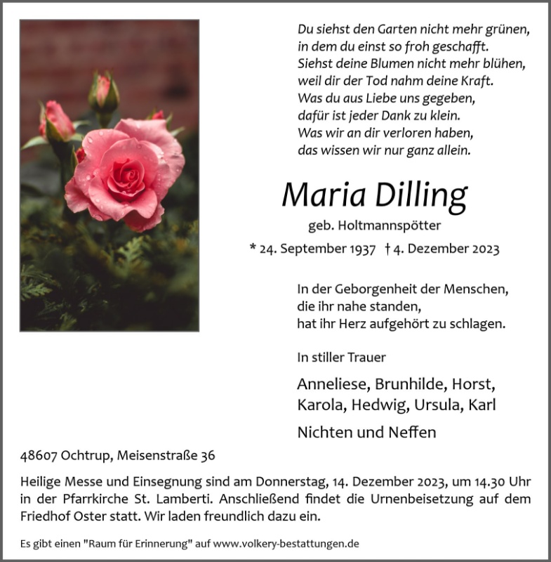 Erinnerungsbild für Maria Dilling