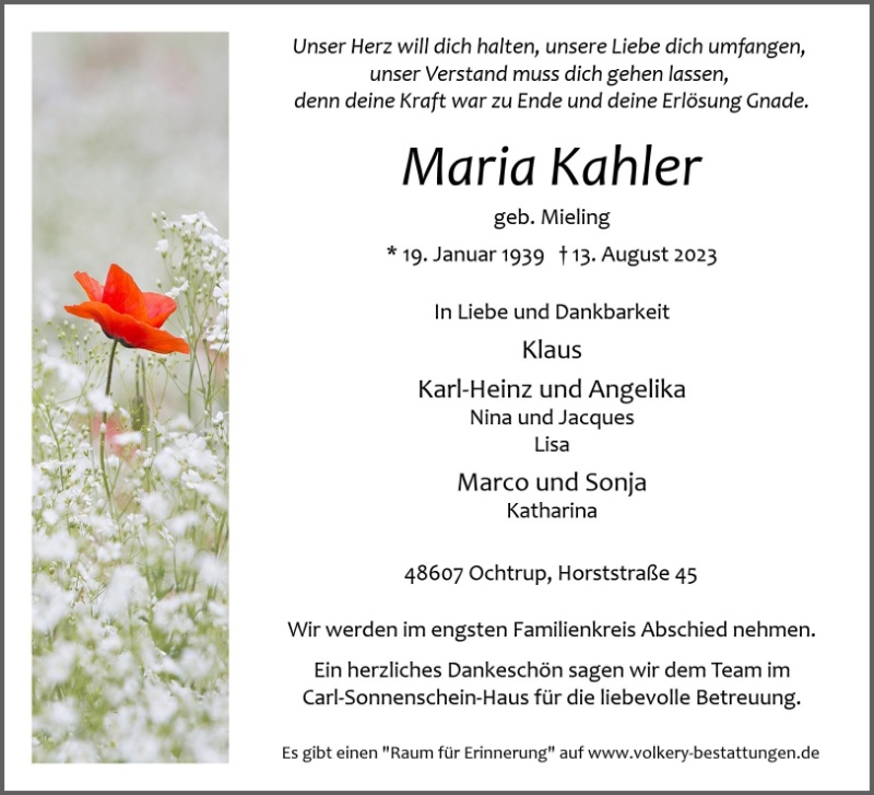 Erinnerungsbild für Maria Kahler
