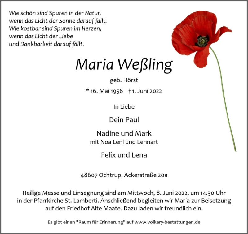 Erinnerungsbild für Maria Weßling