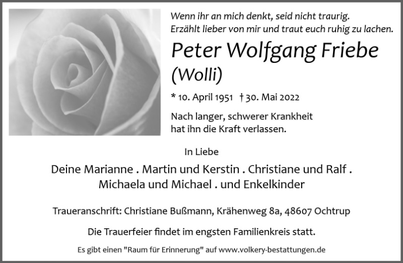 Erinnerungsbild für Peter Wolfgang Friebe (Wolli)