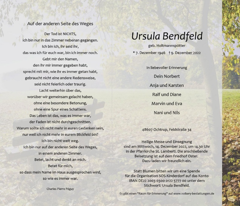Erinnerungsbild für Ursula Bendfeld
