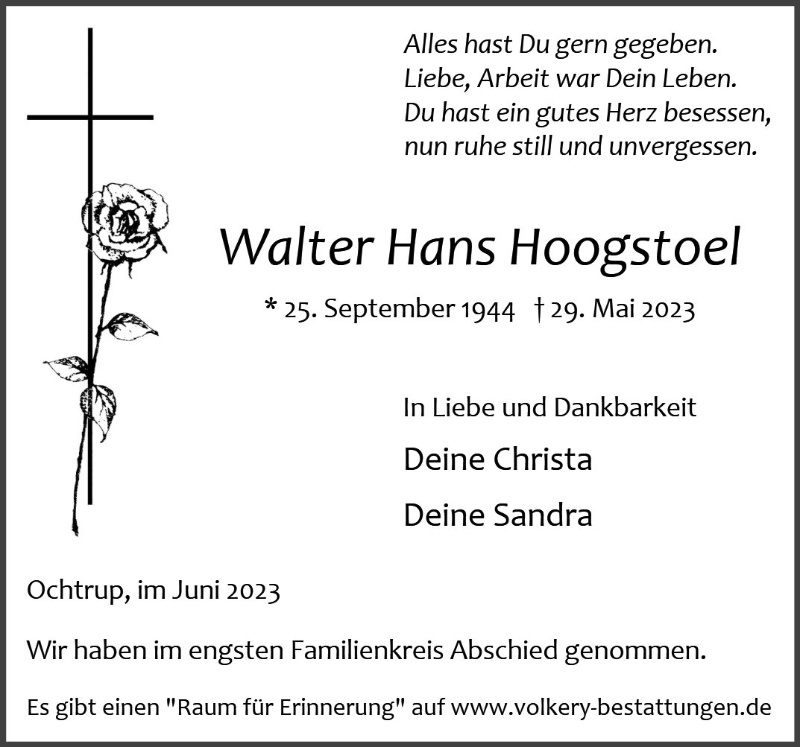 Erinnerungsbild für Walter Hans Hoogstoel
